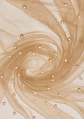 Gold 60" Net Fashion Studded Pearl Beaded Bridal Fabric Decoration/craft/dress/scarf