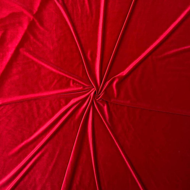 Crimson Red Plain Velvet Fabric Premium Spandex 2-Way Stretch Dyed 58" Wide Crafting Per Metre