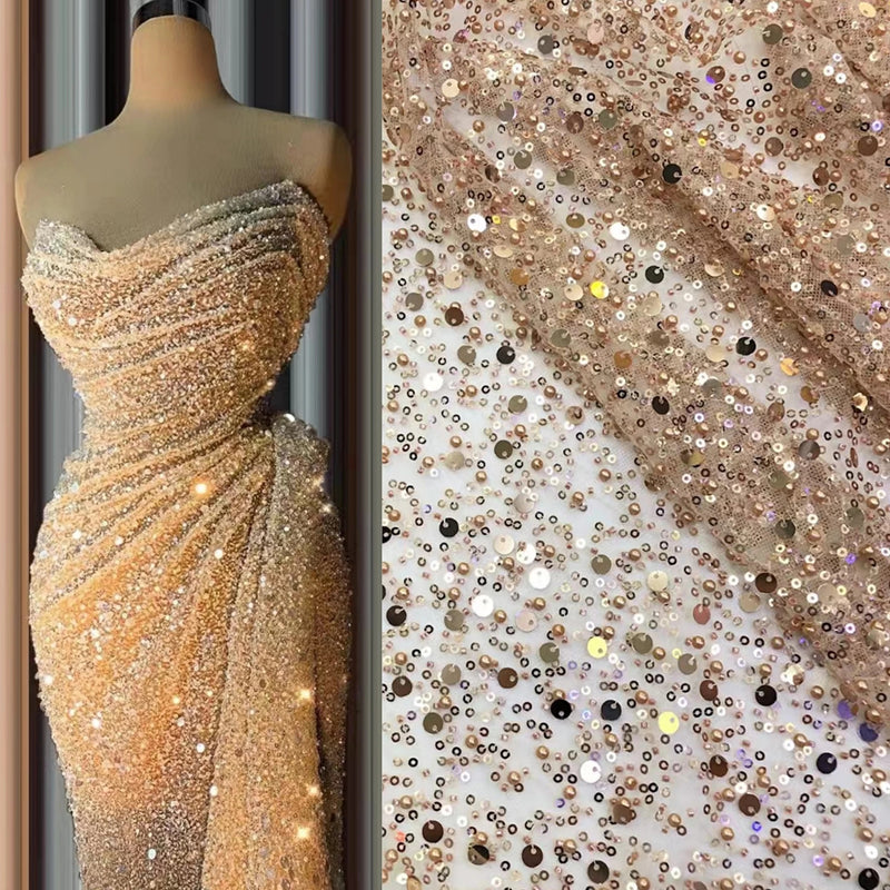 Heavy Beaded Lace Fabric|Beaded Pearlised Lace on Tulle| Bridal Lace 150 cm Wide| In 10 Gorgeous Colours