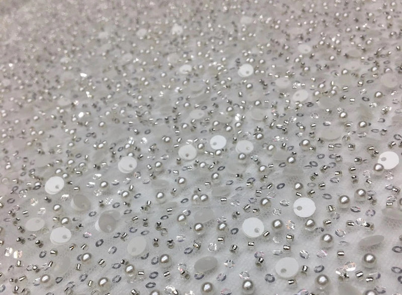 Heavy Beaded Lace Fabric|Beaded Pearlised Lace on Tulle| Bridal Lace 150 cm Wide| In 10 Gorgeous Colours