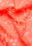 Neon Orange Lace Stretch Dress Material In A Rose Floral Pattern Flo Clrs Nylon Spandex 60"