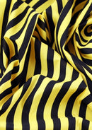 Yellow Black Broad Stripes Polycotton Printed Fabric Horizontal 11mm Stripes 45" Craft D