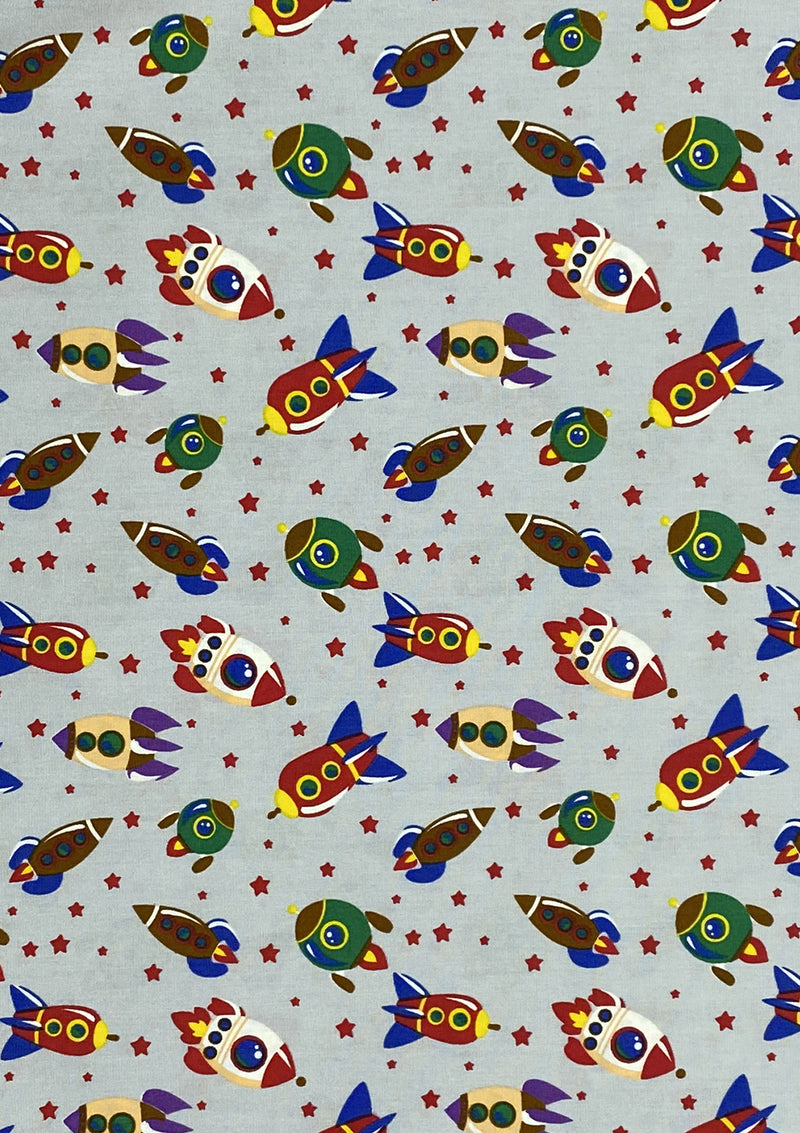 Rockets Spaceships Cotton Print Fabric Space Theme 45" Wide 100% Craft Poplin Dress Material D