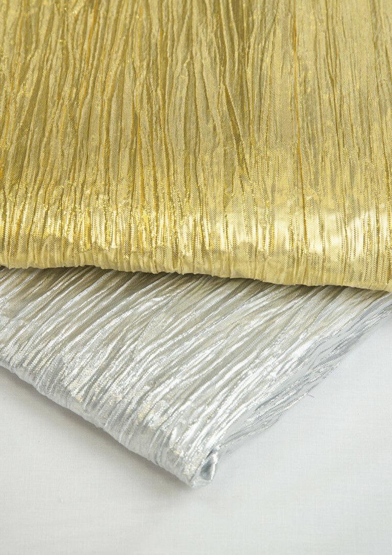 Silver Crushed Pleated Effect Shiny Lame Fabric 48/50" Width For Decoration, Craft & Wedding Decor